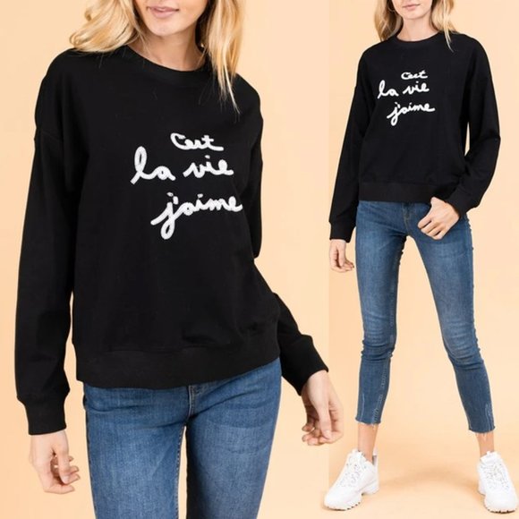 Gilli Tops Embroidered Cest La Vie Jaime Cotton Sweatshirt Poshmark